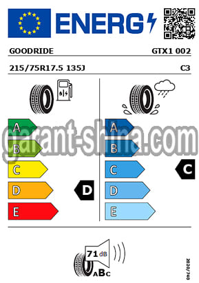 Goodride GTX1 (прицепная) 215/75 R17.5 135/133J 16PR - Фото этикетки шины